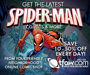 Save 10-50% on Spider-Man comics, statues, and more at TFAW.com!