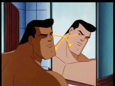 Superman shaving in mirror