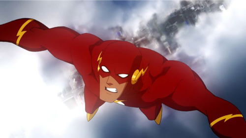 Another screengrab from Justice League: Crisis on Two Earths - flying Flash!